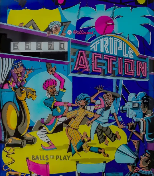 Backglass van Triple Action – flipperkast Williams