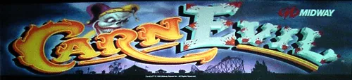 Cabinet marquee of CarnEvil (Midway)